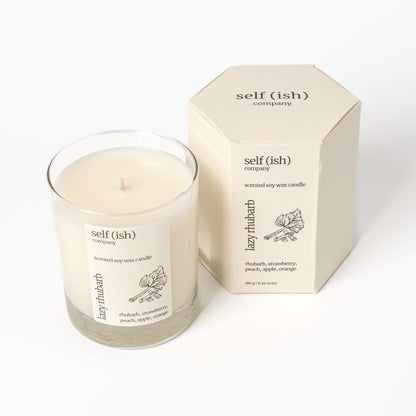 rhubarb soy wax candle with gift packaging for sale in the UK, 100% natural luxury soy candle to buy online from the best candle company in England, paraffin free candle, artisan candle