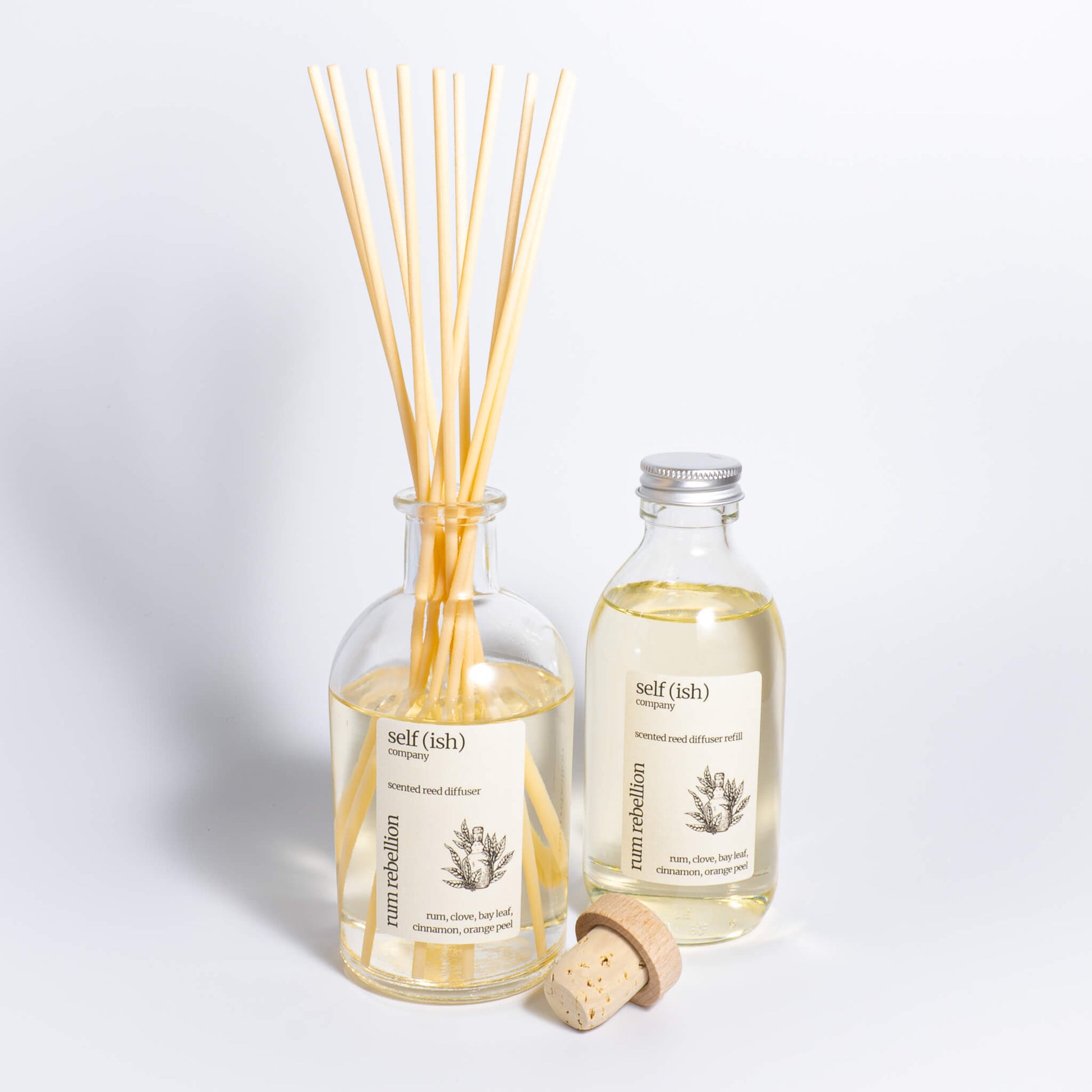 200ml rum scented reed diffuser refill in clear glass bottle with aluminium lid