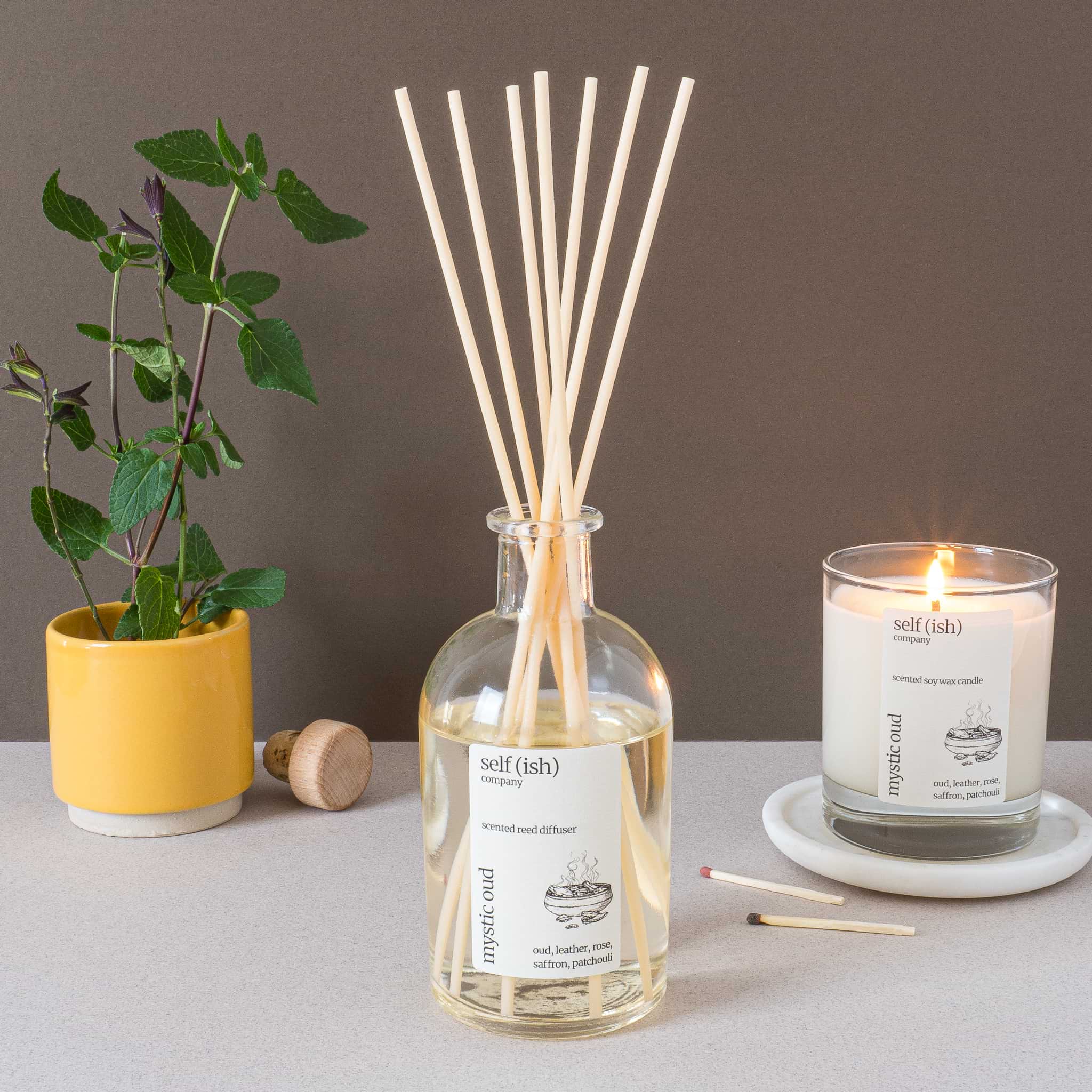 oud reed diffuser and oud scented candle