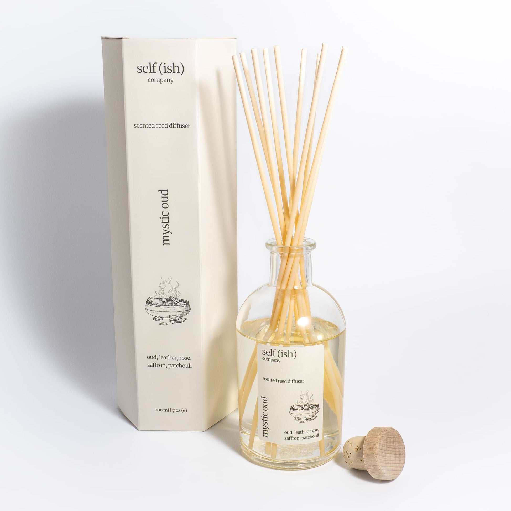 200ml oud reed diffuser with gift packaging and wooden cork lid