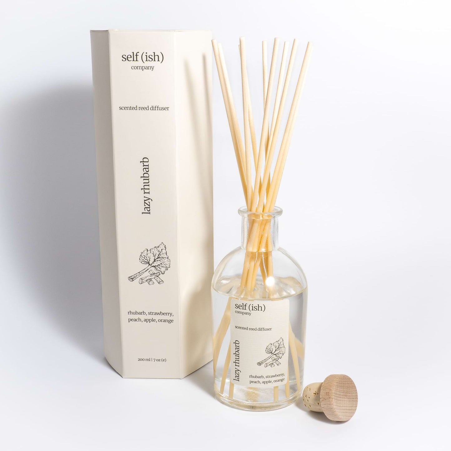 200ml rhubarb reed diffuser with gift packaging and wooden cork lid