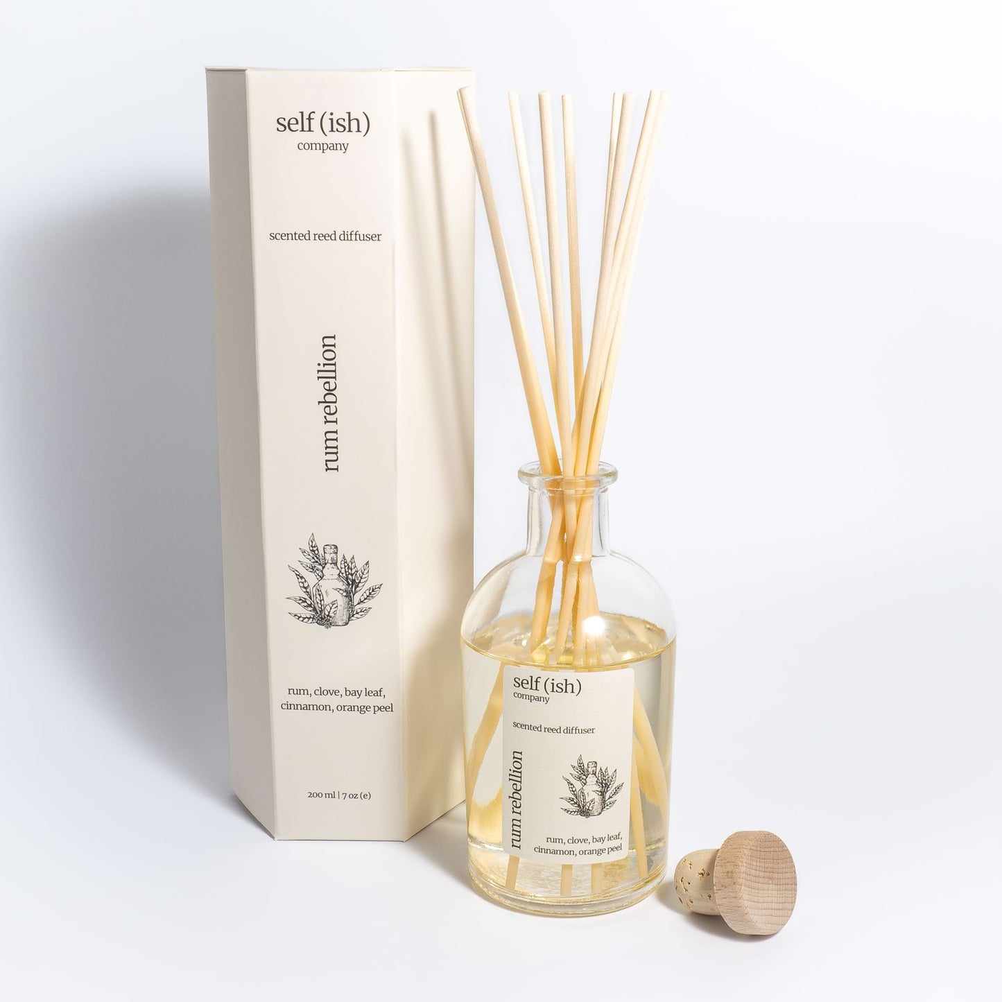 200ml rum reed diffuser with gift packaging and wooden cork lid